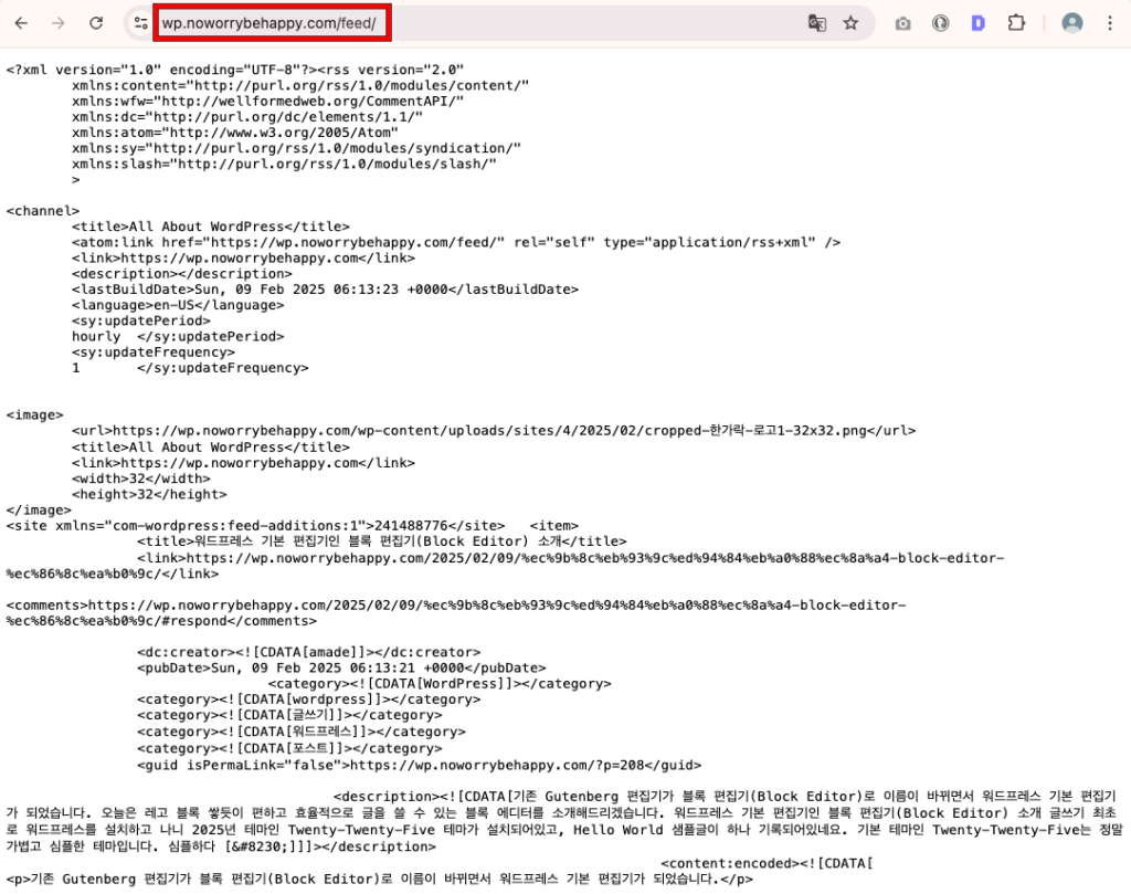 워드프레스 RSS 내용 확인