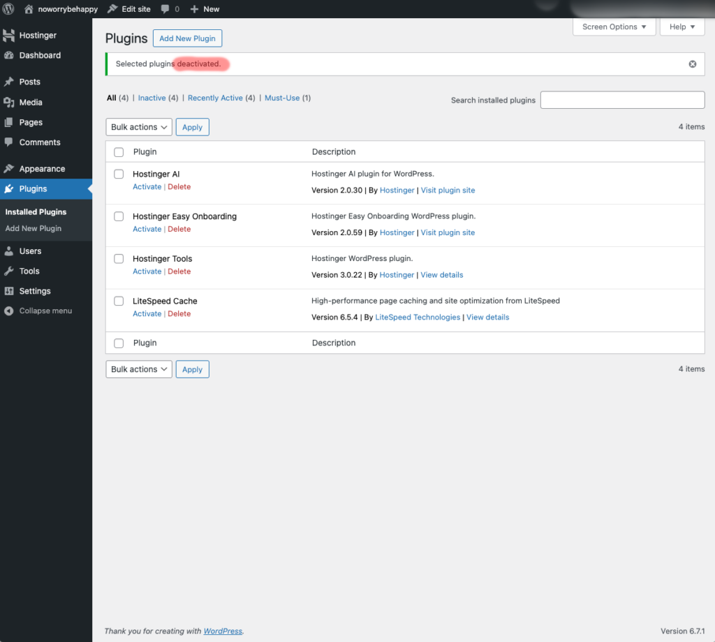 워드프레스 어드민_Tools_Plugin_Bulk_비활성화