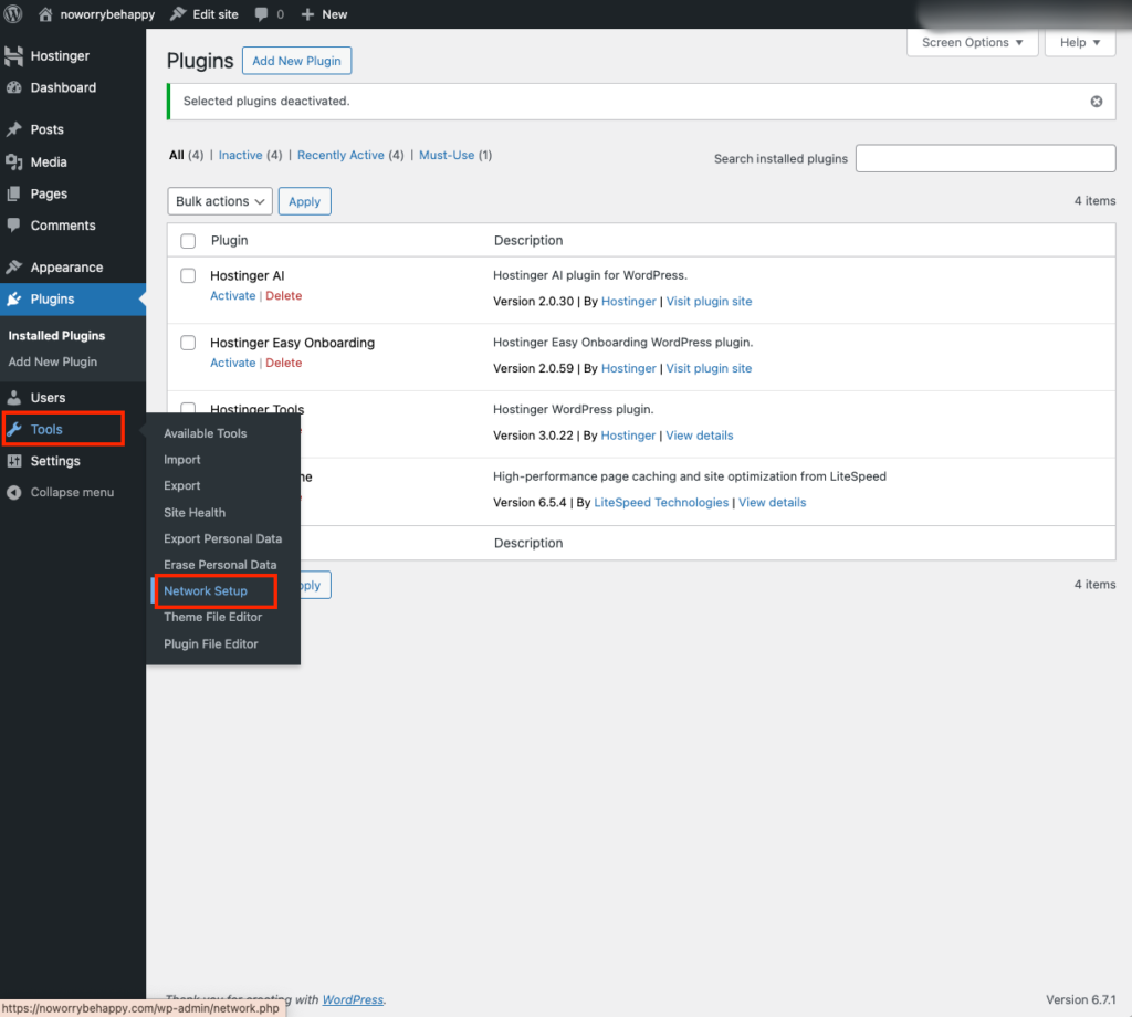 워드프레스 어드민_Tools_Network Setup